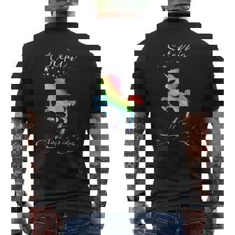 Stella Magic Einhorn Kurzärmliges Herren-T-Kurzärmliges Herren-T-Shirt - Mystisches Pferd mit Regenbogenspritzern - Seseable