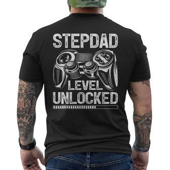 Stepdad Level Unlocked Video Gamer Father's Day Men's T-shirt Back Print - Monsterry UK