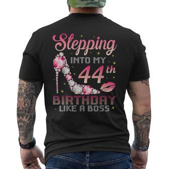 Stepping Into My 44Th Birthday Like A Boss Happy Birthday Me Men's T-shirt Back Print - Monsterry