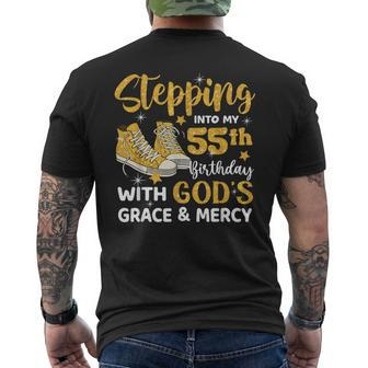 Stepping Into My 55Th Birthday With God's Grace Mercy Men's T-shirt Back Print - Seseable