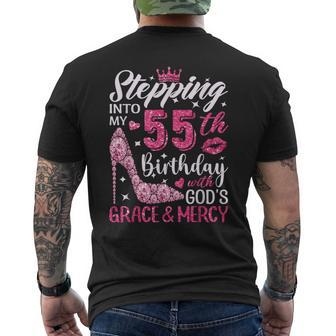 Stepping Into My 55Th Birthday With Gods Grace And Mercy Men's T-shirt Back Print - Seseable