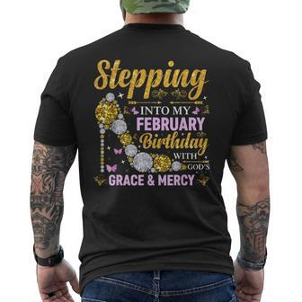 Stepping Into February Birthday With Gods Grace And Mercy Men's T-shirt Back Print | Mazezy
