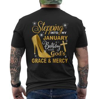 Stepping Into My January Birthday With Gods Grace And Mercy Men's T-shirt Back Print - Monsterry
