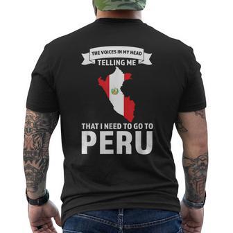 Stimme Sagt Mir Dass Ich Nach Peru Peru Gehen Muss T-Shirt mit Rückendruck - Geschenkecke