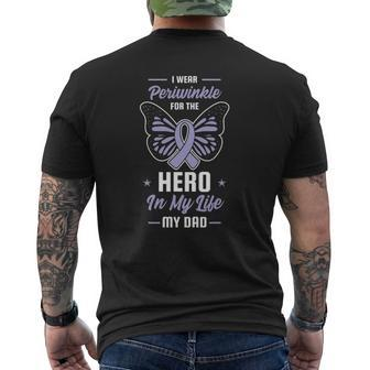 Stomach Cancer Awareness Periwinkle Ribbon Hero Dad Mens Back Print T-shirt | Mazezy