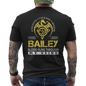 Strength Courage Wisdom Bailey Blood Runs Through My Veins Name Shirts Mens Back Print T-shirt - Thegiftio