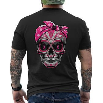 Sugar Skull Breast Cancer Awareness Pink Ribbon Calavera Mens Back Print T-shirt - Thegiftio UK