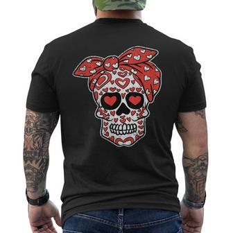 Sugar Skull Heart Bandana Valentines Day Mexican Skull Love Men's T-shirt Back Print - Monsterry UK
