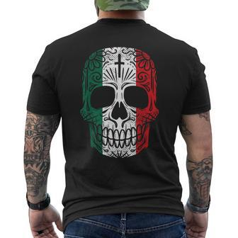 Sugar Skull Mexican Flag Cinco De Mayo Dia De Los Muertos Men's T-shirt Back Print - Monsterry CA