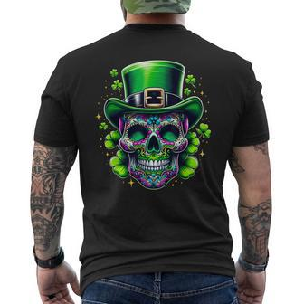 Sugar Skull Wearing Irish Leprechaun Hat St Patrick's Day Men's T-shirt Back Print - Monsterry