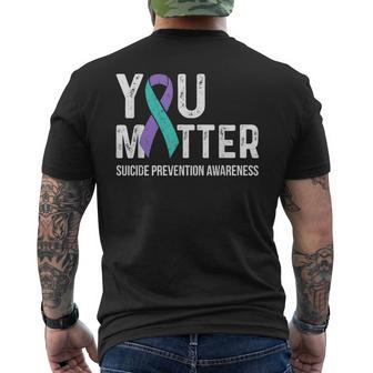 Suicide Prevention Awareness Teal & Purple Ribbon You Matter Men's T-shirt Back Print - Monsterry