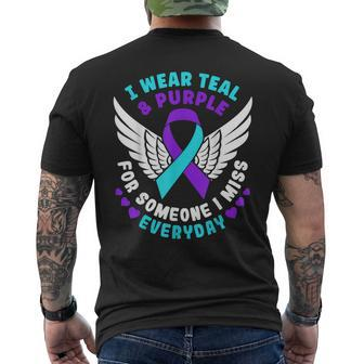 Suicide Prevention Awareness I Wear Teal And Purple Ribbon Mens Back Print T-shirt - Thegiftio UK