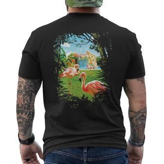 Summer In Paradise With Exotic Pink Flamingos Men's T-shirt Back Print | Mazezy