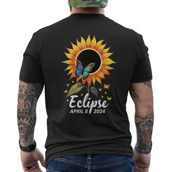 Sunflower Butterflies Flowers Total Solar Eclipse 2024 Men's T-shirt Back Print | Mazezy