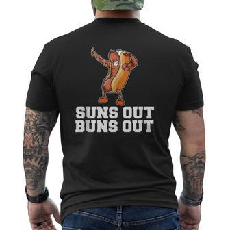 Suns Out Buns Out Hot Dog Cartoon Mens Back Print T-shirt | Mazezy