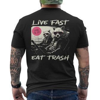 Sunset Raccoon Live Fast Eat Trash And Get Hit By A Car Men's T-shirt Back Print - Monsterry AU