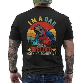 Sunset Retro I'm A Dad And A Welder Proud Father's Day Men's T-shirt Back Print - Monsterry UK