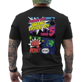 Superhero Birthday Boy Turns 5 Amazing Awesome Super Men's T-shirt Back Print - Monsterry AU