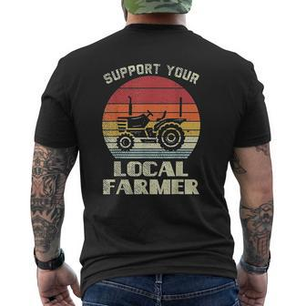 Support Farmer Local Tractor Retro Farming Truck Farmer Mens Back Print T-shirt - Thegiftio UK