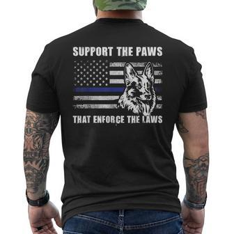 Support The Paws That Enforce The Laws Blue Line K9 Police Men's T-shirt Back Print - Monsterry UK