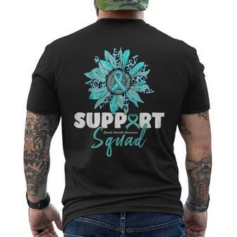 Support Squad Sexual Assault Awareness Month Teal Ribbon Men's T-shirt Back Print | Mazezy