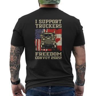 I Support Truckers Freedom Convoy 2022 American Canada Flags Mens Back Print T-shirt | Mazezy DE