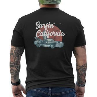 Surfin' California Muscle Car Vintage Convertible Surfer Raglan Baseball Tee Mens Back Print T-shirt | Mazezy