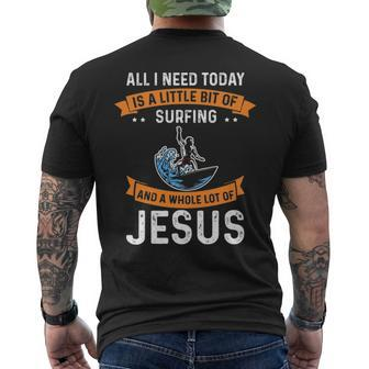 Surfing And Jesus Christian Sport Surfer Surfboard Themed Men's T-shirt Back Print | Mazezy