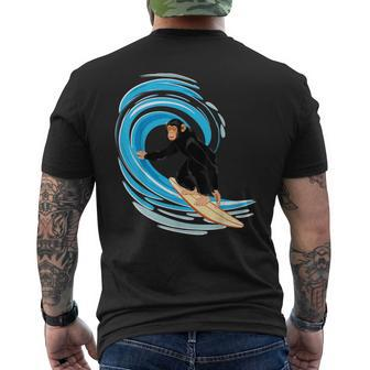 Surfing Monkey Ape Riding The Tube Wave On Surfboard Men's T-shirt Back Print - Monsterry