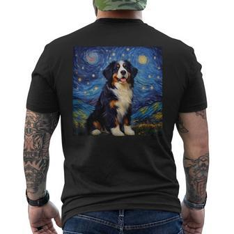 Surreal Starry Night Bernese Mountain Dog Men's T-shirt Back Print | Mazezy