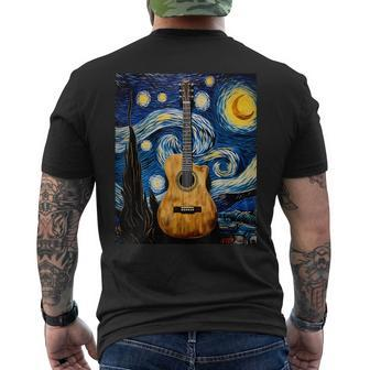 Surrealism Starry Night Acoustic Guitar Men's T-shirt Back Print | Mazezy