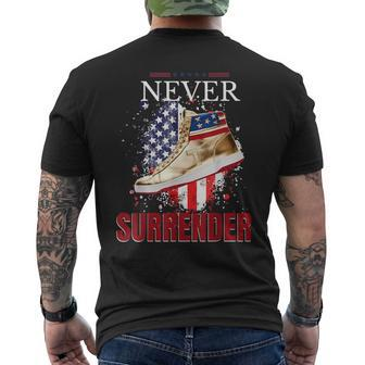 Never Surrender Gold Sneakers Pro Trump 2024 Men's T-shirt Back Print - Seseable