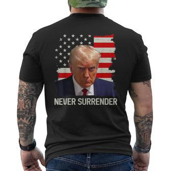 Never Surrender Trump Hot President 2024 American Flag Men's T-shirt Back Print - Thegiftio UK