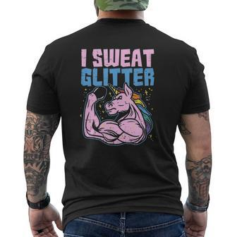 I Sweat Glitter Gym Unicorn Workout Motivational Fitness Mens Back Print T-shirt | Mazezy
