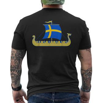 Swedish Viking Ship Sverige Sweden Flag Boat Viking Men's T-shirt Back Print - Monsterry