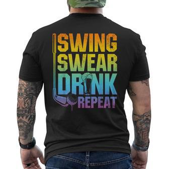 Swing Swear Drink Repeat Golf Saying Men's T-shirt Back Print - Monsterry