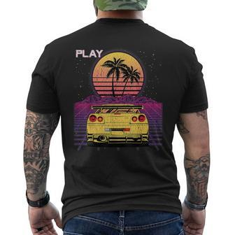 Synthwave Jdm Car Retro Drifting Racecar Retrowave Car Men's T-shirt Back Print - Monsterry