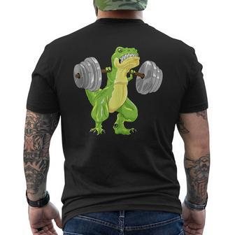 T-Rex Dinosaur Squat Bodybuilder Powerlifting Gym Men's T-shirt Back Print - Monsterry
