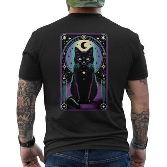 Tarot Card Crescent Moon Black Cat Lover Tarot Cat Vintage Men's T-shirt Back Print - Monsterry