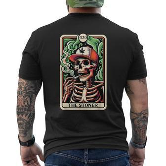 Tarot Card The Stoner Weed Lover Skeleton Cannabis 420 Men's T-shirt Back Print - Seseable
