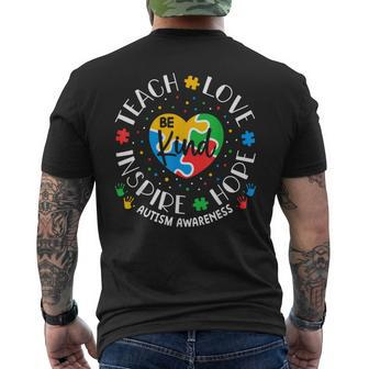 Teach Love Inspire Autism Awareness Teacher Men's T-shirt Back Print | Mazezy