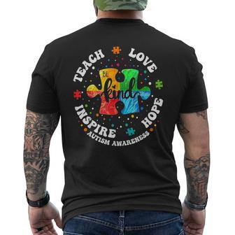 Teacher Autism Awareness Teach Hope Love Inspire Men's T-shirt Back Print | Mazezy