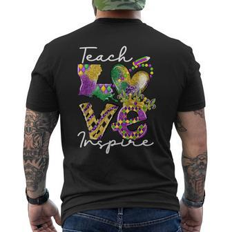 Teacher Mardi Gras Teach Love Inspire Carnival Beads Leopard Men's T-shirt Back Print - Monsterry AU