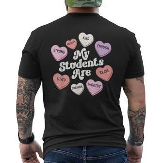 Teacher Valentines Day Positive Affirmations Candy Hearts Men's T-shirt Back Print - Monsterry DE