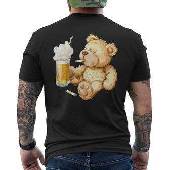 Teddy Bear Smokes And Drinks Beer For Men's Day Father's Day Men's T-shirt Back Print - Monsterry AU