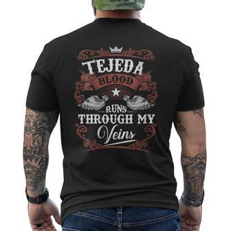 Tejeda Blood Runs Through My Veins Vintage Family Name Men's T-shirt Back Print - Seseable