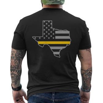 Texas Thin Gold Line Flag Police Operator 911 Dispatcher Men's T-shirt Back Print - Monsterry