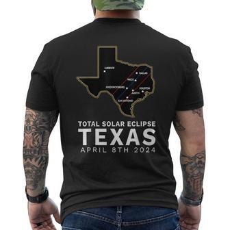 Texas Total Solar Eclipse 2024 Path Of Totality Texas Map Men's T-shirt Back Print - Monsterry