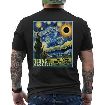 Texas Total Solar Eclipse 2024 Van Gogh Starry Night Style Men's T-shirt Back Print | Mazezy