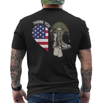 Thank You Heart Flag Veterans Memorial Partiotic Military Men's T-shirt Back Print - Monsterry CA